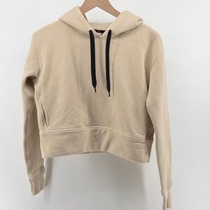 Public Rec Luxe Copped Fleece Pullover Hoodie Women Small‎ Ivory Thumbhole Cozy